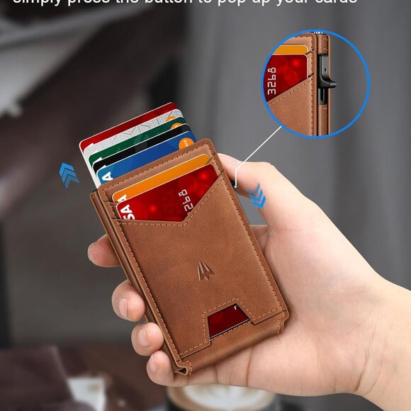 Elegant Minimalist Wallet with RFID Security & Money Clip, Brown Gift Ready - Picture 5 of 6